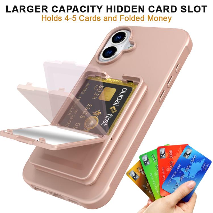 For iPhone 16 Skin Feel TPU Hidden Mirror Card Bag Phone Case with Stand