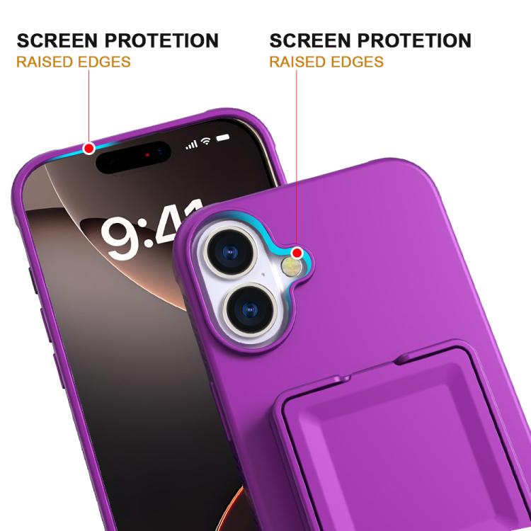 For iPhone 16 Skin Feel TPU Hidden Mirror Card Bag Phone Case with Stand