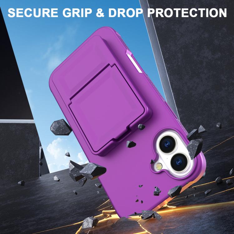 For iPhone 16 Skin Feel TPU Hidden Mirror Card Bag Phone Case with Stand