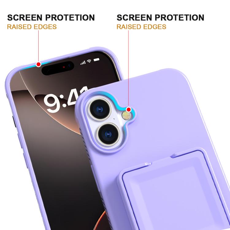 For iPhone 16 Skin Feel TPU Hidden Mirror Card Bag Phone Case with Stand