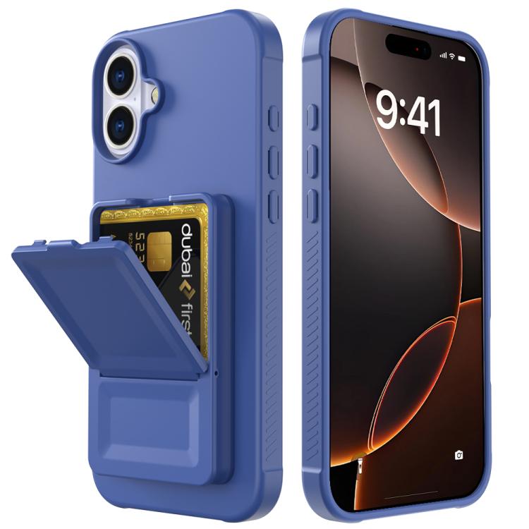 For iPhone 16 Skin Feel TPU Hidden Mirror Card Bag Phone Case with Stand