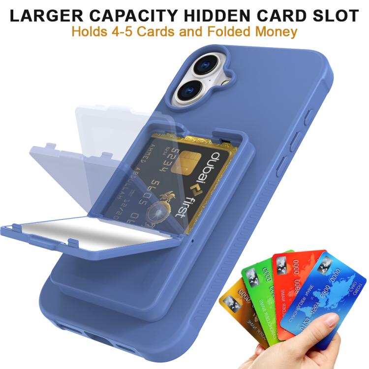 For iPhone 16 Skin Feel TPU Hidden Mirror Card Bag Phone Case with Stand