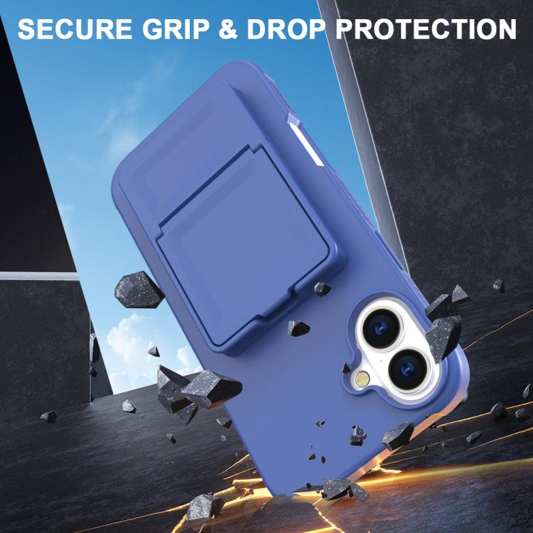 For iPhone 16 Skin Feel TPU Hidden Mirror Card Bag Phone Case with Stand