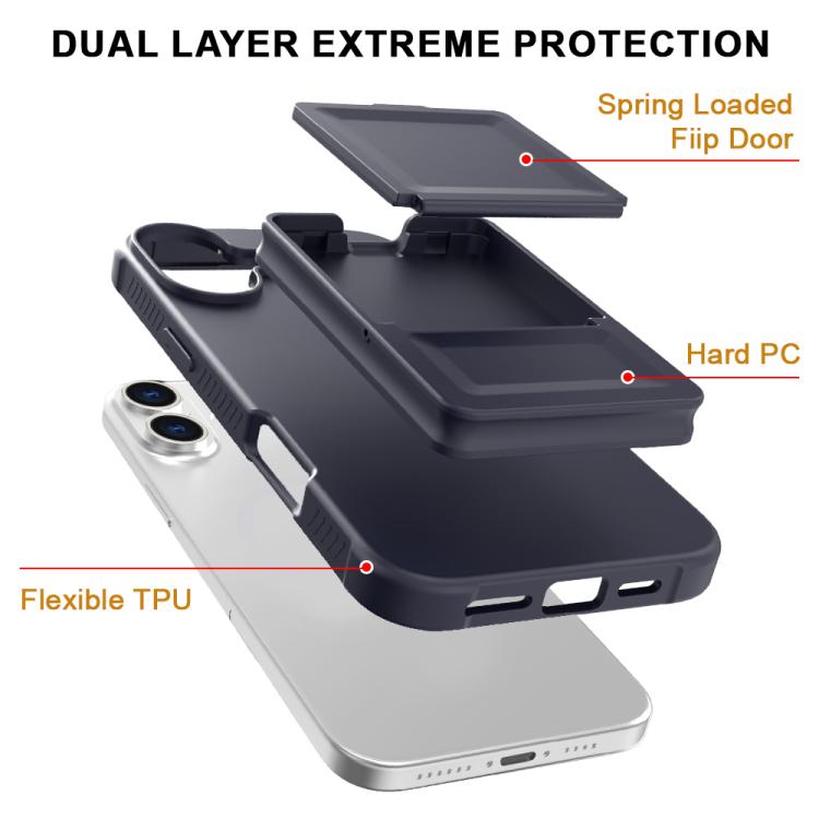 For iPhone 16 Skin Feel TPU Hidden Mirror Card Bag Phone Case with Stand