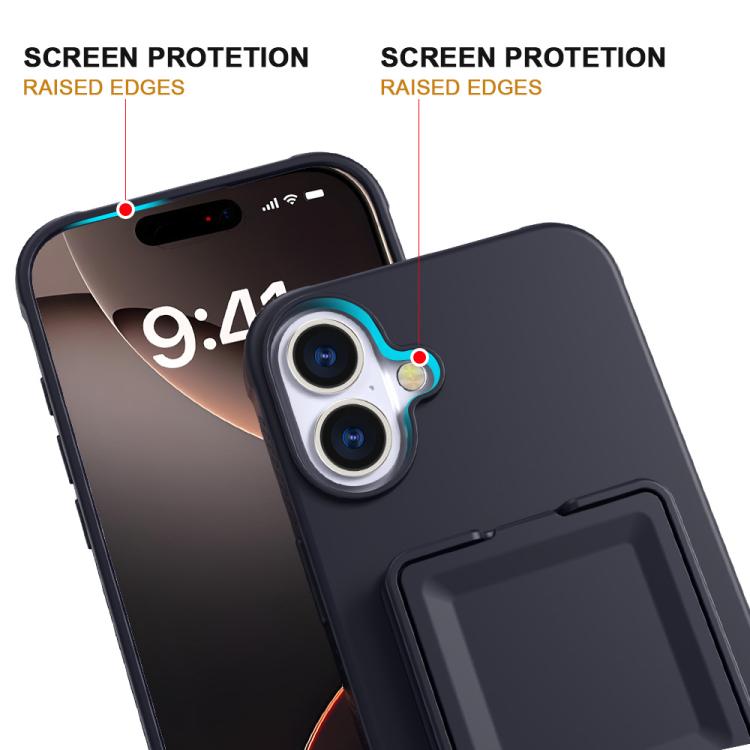 For iPhone 16 Skin Feel TPU Hidden Mirror Card Bag Phone Case with Stand