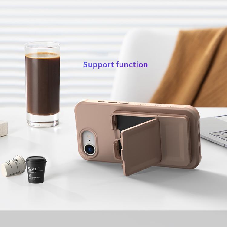 For iPhone 17e / 16e Skin Feel TPU Hidden Mirror Card Bag Phone Case with Stand