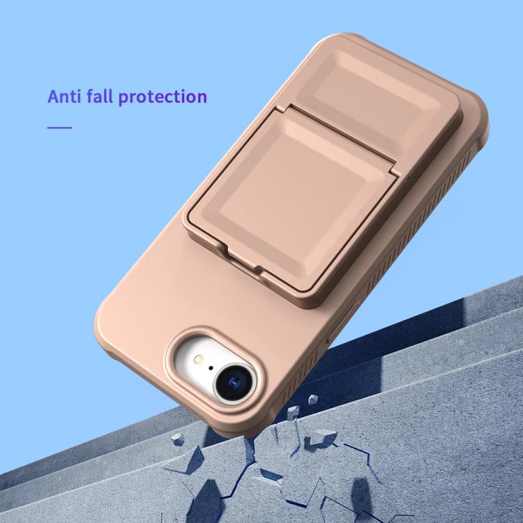 For iPhone 17e / 16e Skin Feel TPU Hidden Mirror Card Bag Phone Case with Stand