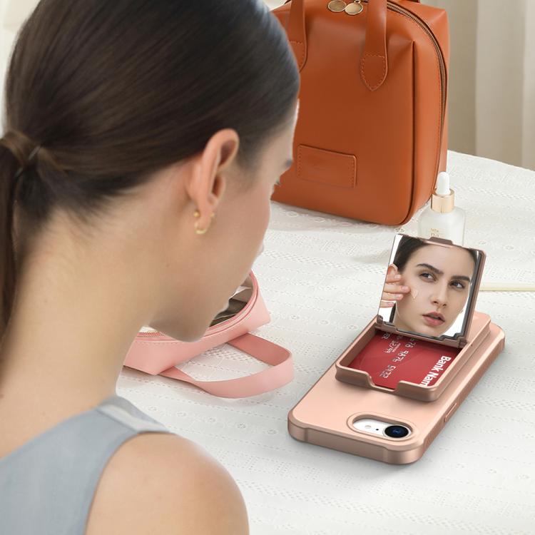 For iPhone 17e / 16e Skin Feel TPU Hidden Mirror Card Bag Phone Case with Stand