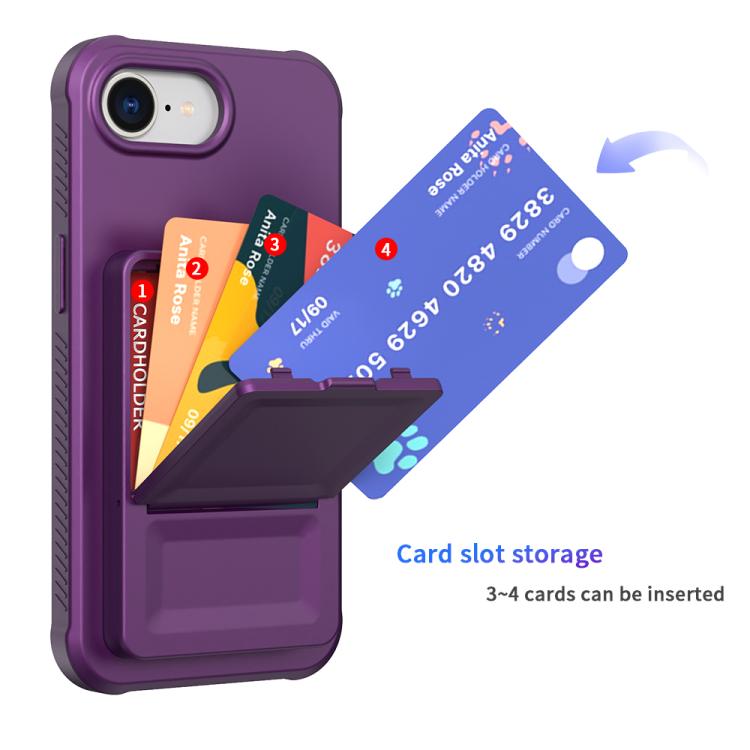 For iPhone 17e / 16e Skin Feel TPU Hidden Mirror Card Bag Phone Case with Stand