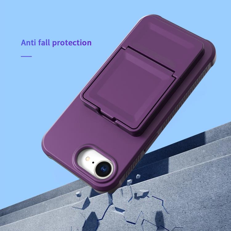 For iPhone 17e / 16e Skin Feel TPU Hidden Mirror Card Bag Phone Case with Stand
