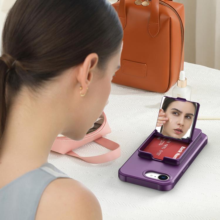 For iPhone 17e / 16e Skin Feel TPU Hidden Mirror Card Bag Phone Case with Stand