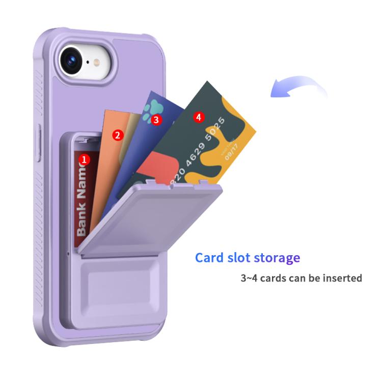 For iPhone 17e / 16e Skin Feel TPU Hidden Mirror Card Bag Phone Case with Stand