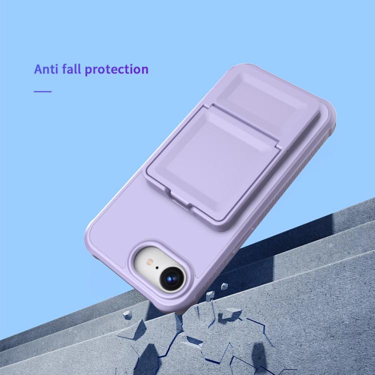 For iPhone 17e / 16e Skin Feel TPU Hidden Mirror Card Bag Phone Case with Stand