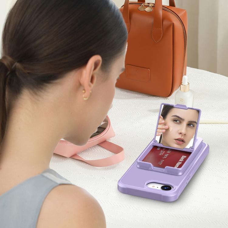 For iPhone 17e / 16e Skin Feel TPU Hidden Mirror Card Bag Phone Case with Stand