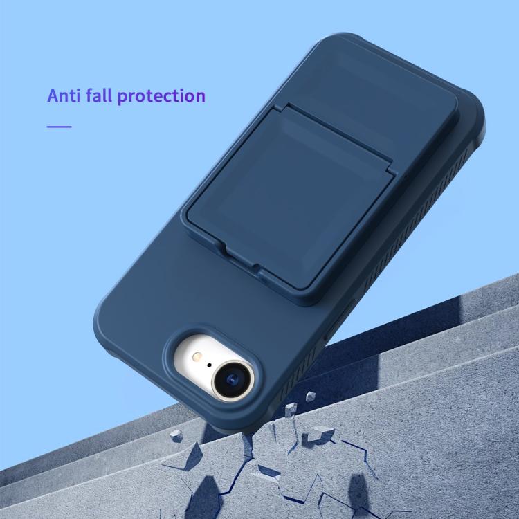 For iPhone 17e / 16e Skin Feel TPU Hidden Mirror Card Bag Phone Case with Stand