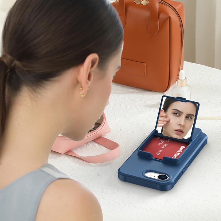 For iPhone 17e / 16e Skin Feel TPU Hidden Mirror Card Bag Phone Case with Stand