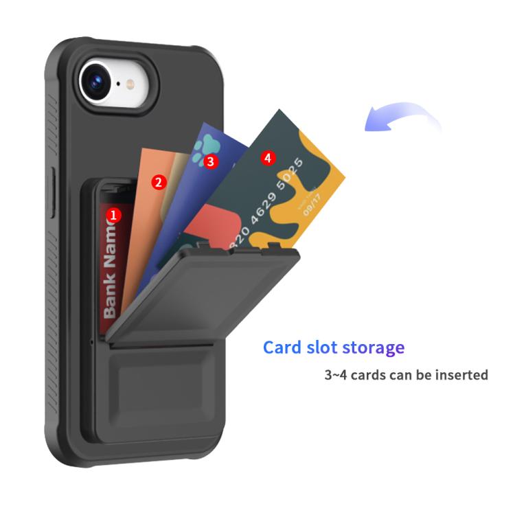 For iPhone 17e / 16e Skin Feel TPU Hidden Mirror Card Bag Phone Case with Stand