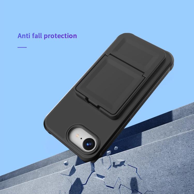 For iPhone 17e / 16e Skin Feel TPU Hidden Mirror Card Bag Phone Case with Stand