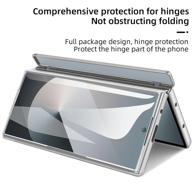 For Samsung Galaxy Z Fold6 5G Integrated Electroplated Plain Leather Pen Slot Center Axis Folding Phone Case with Stylus
