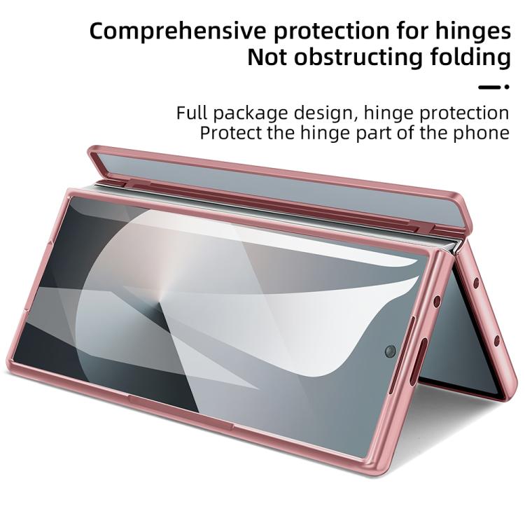 For Samsung Galaxy Z Fold6 5G Integrated Electroplated Plain Leather Pen Slot Center Axis Folding Phone Case with Stylus