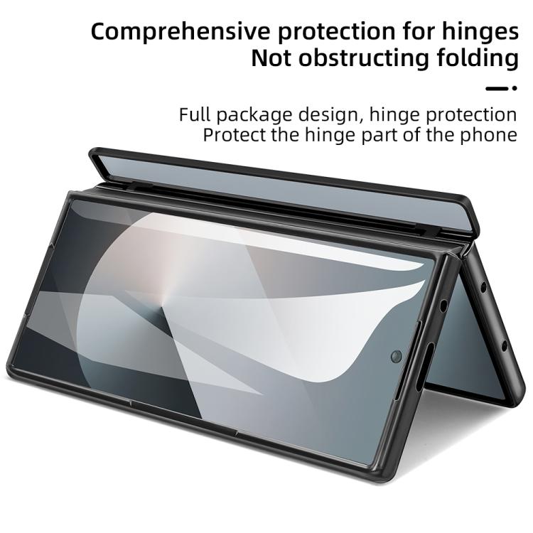 For Samsung Galaxy Z Fold6 5G Integrated Electroplated Plain Leather Pen Slot Center Axis Folding Phone Case with Stylus
