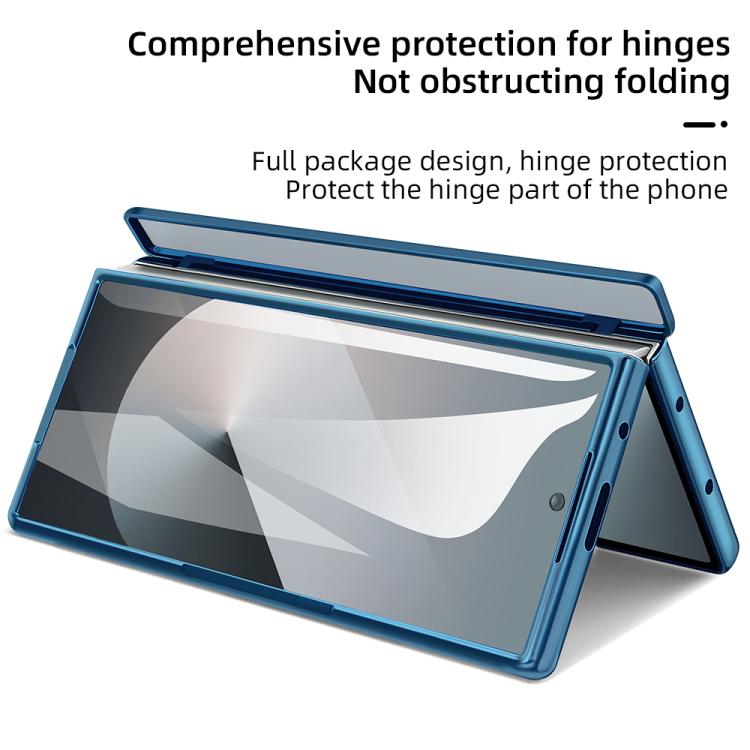 For Samsung Galaxy Z Fold5 5G Integrated Electroplated Plain Leather Pen Slot Center Axis Folding Phone Case with Stylus