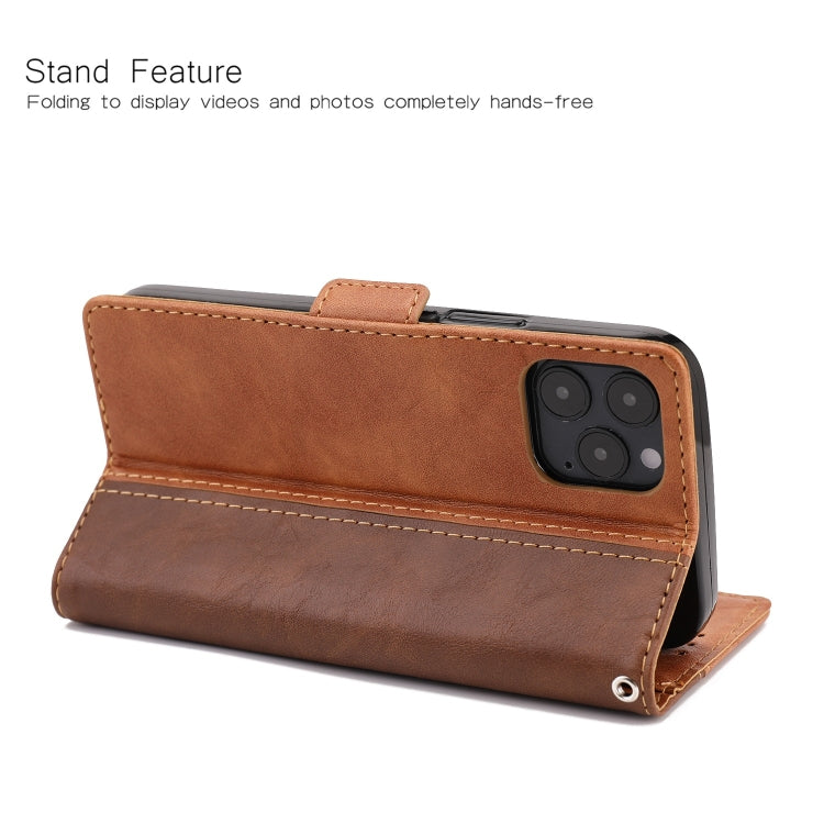 For iPhone 12 mini Retro Texture Contrast Color Splicing Horizontal Flip TPU + PU Leather Case with Card Slots & Holder & Wallet