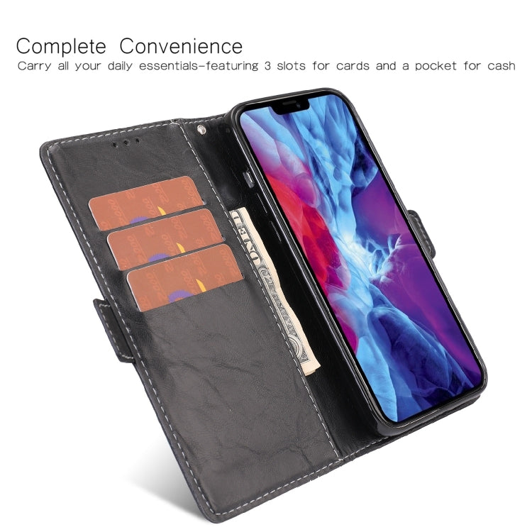 For iPhone 12 Pro Max Retro Texture Contrast Color Splicing Horizontal Flip TPU + PU Leather Case with Card Slots & Holder & Wallet