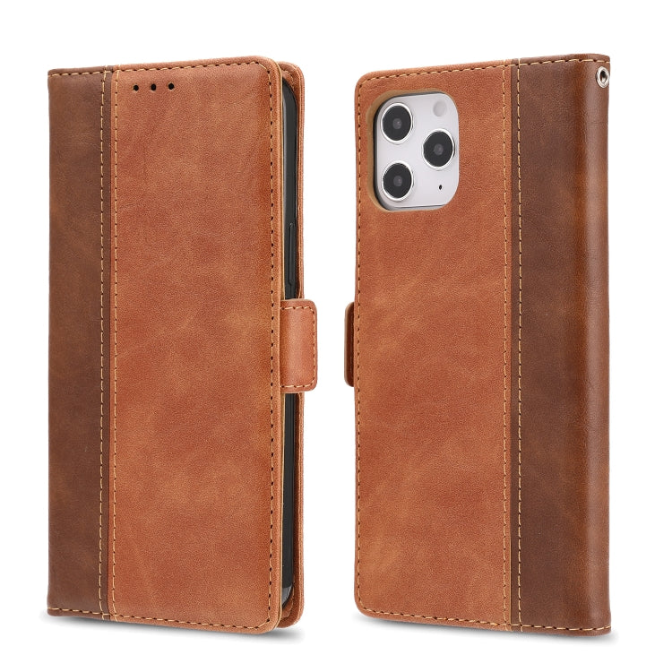 For iPhone 12 Pro Max Retro Texture Contrast Color Splicing Horizontal Flip TPU + PU Leather Case with Card Slots & Holder & Wallet