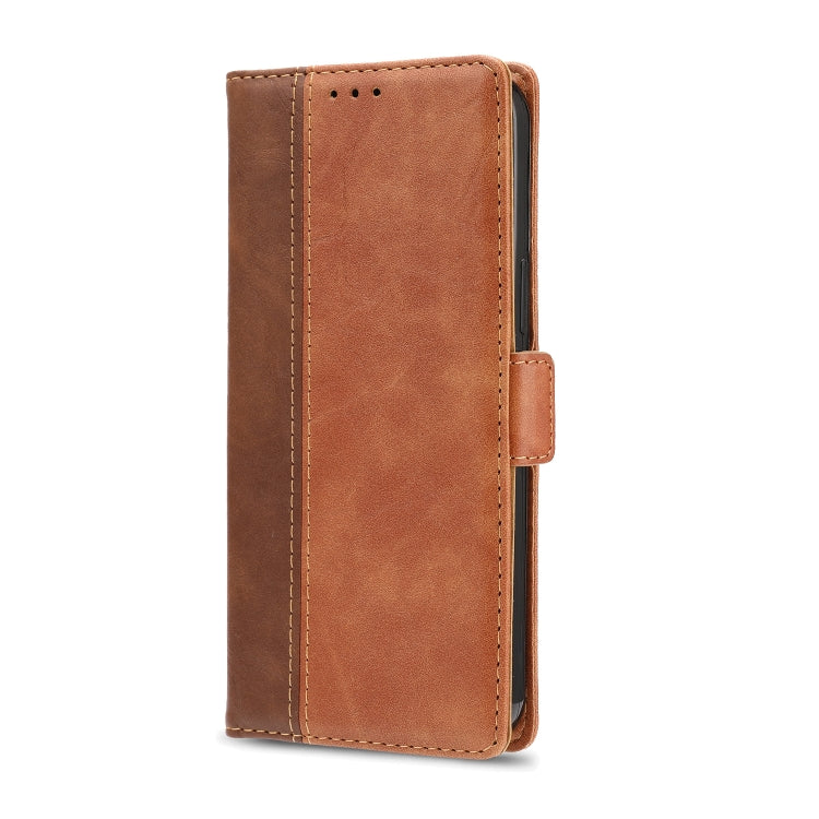 For iPhone 12 Pro Max Retro Texture Contrast Color Splicing Horizontal Flip TPU + PU Leather Case with Card Slots & Holder & Wallet
