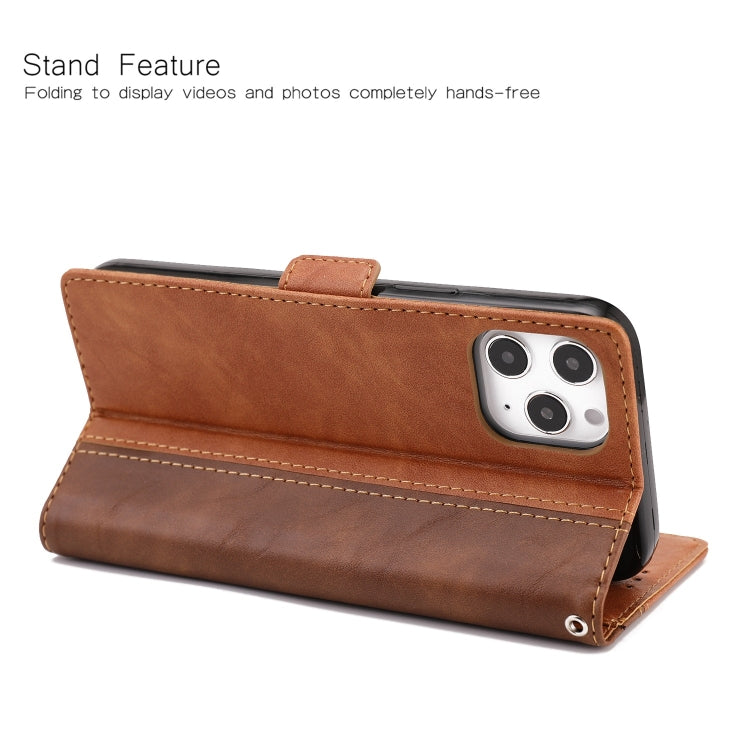 For iPhone 12 Pro Max Retro Texture Contrast Color Splicing Horizontal Flip TPU + PU Leather Case with Card Slots & Holder & Wallet