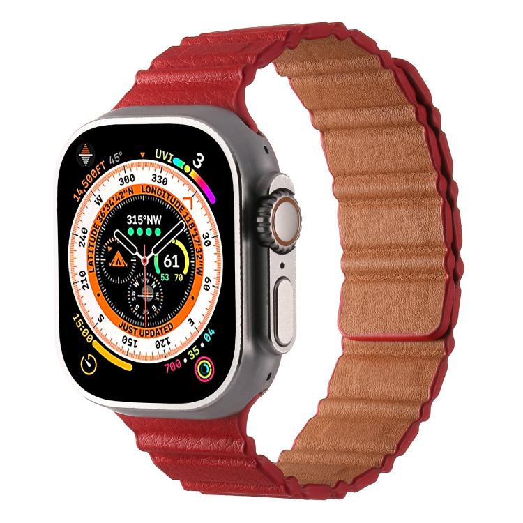 For Apple Watch 46mm / 49mm / 45mm / 44mm Magnetic PU Leather Watch Band