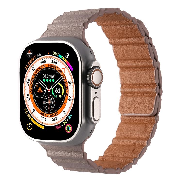 For Apple Watch 46mm / 49mm / 45mm / 44mm Magnetic PU Leather Watch Band