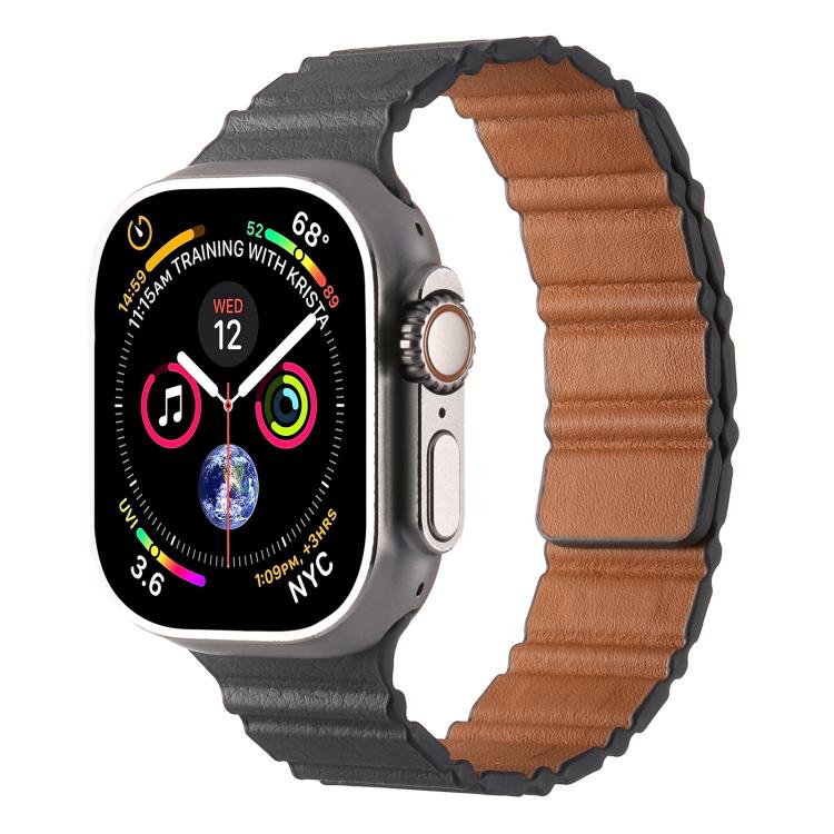 For Apple Watch 46mm / 49mm / 45mm / 44mm Magnetic PU Leather Watch Band