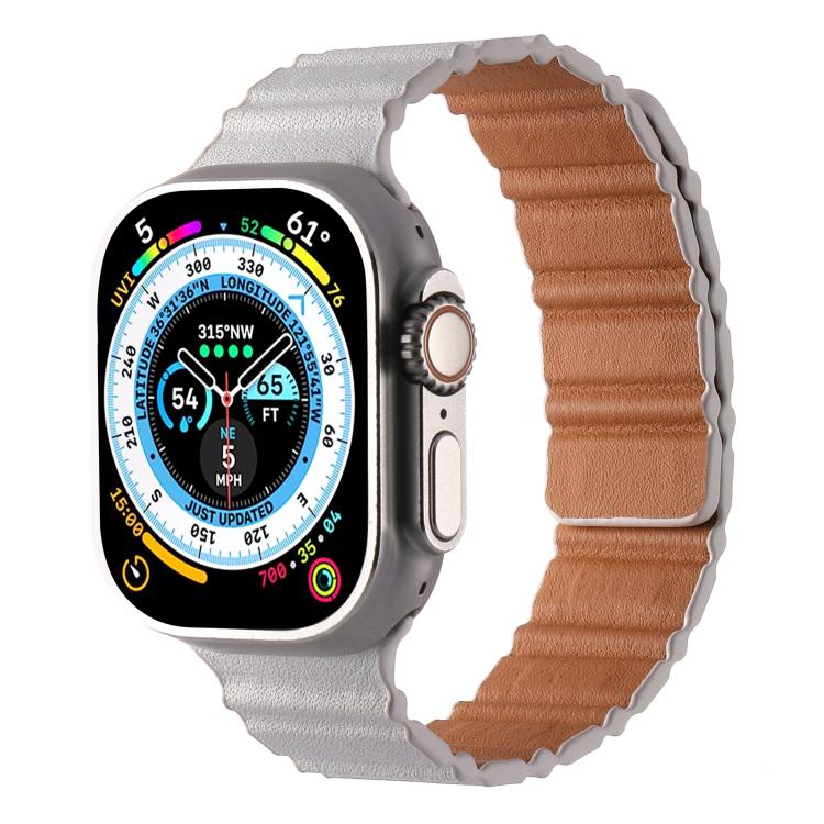 For Apple Watch 46mm / 49mm / 45mm / 44mm Magnetic PU Leather Watch Band