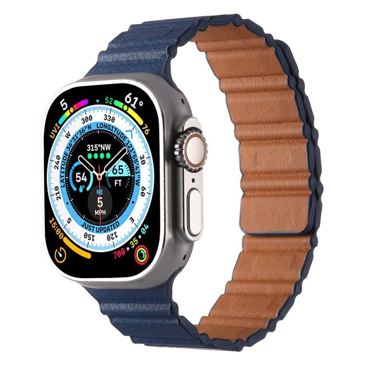 For Apple Watch 46mm / 49mm / 45mm / 44mm Magnetic PU Leather Watch Band