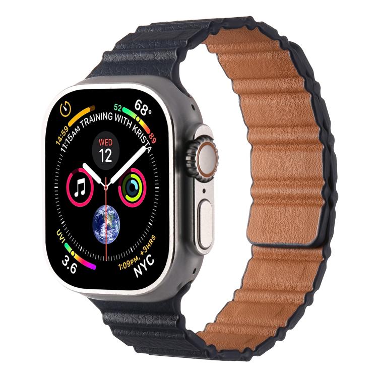 For Apple Watch 46mm / 49mm / 45mm / 44mm Magnetic PU Leather Watch Band