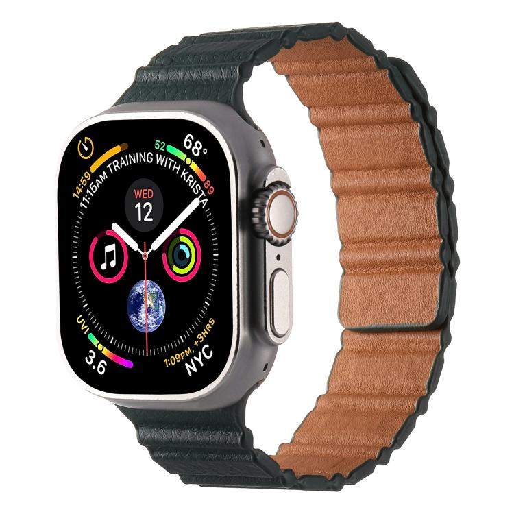 For Apple Watch 46mm / 49mm / 45mm / 44mm Magnetic PU Leather Watch Band