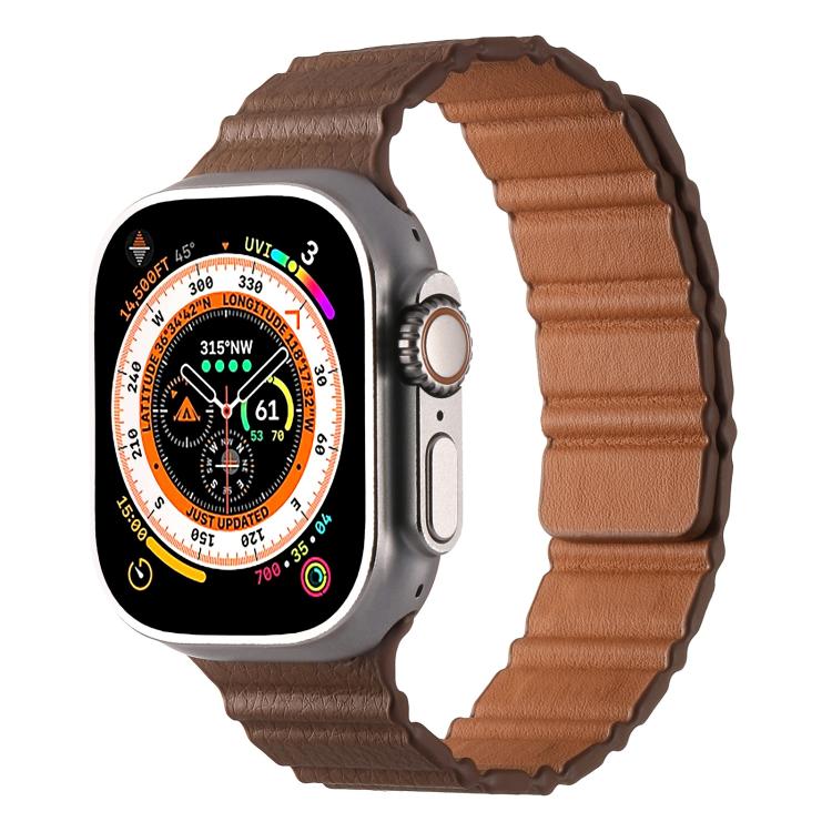 For Apple Watch 46mm / 49mm / 45mm / 44mm Magnetic PU Leather Watch Band