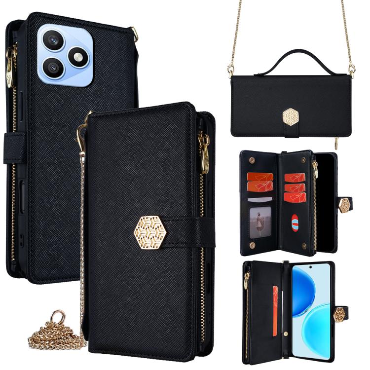 For Honor X8d 4G Crossbody Handle Cross Texture Leather Phone Case