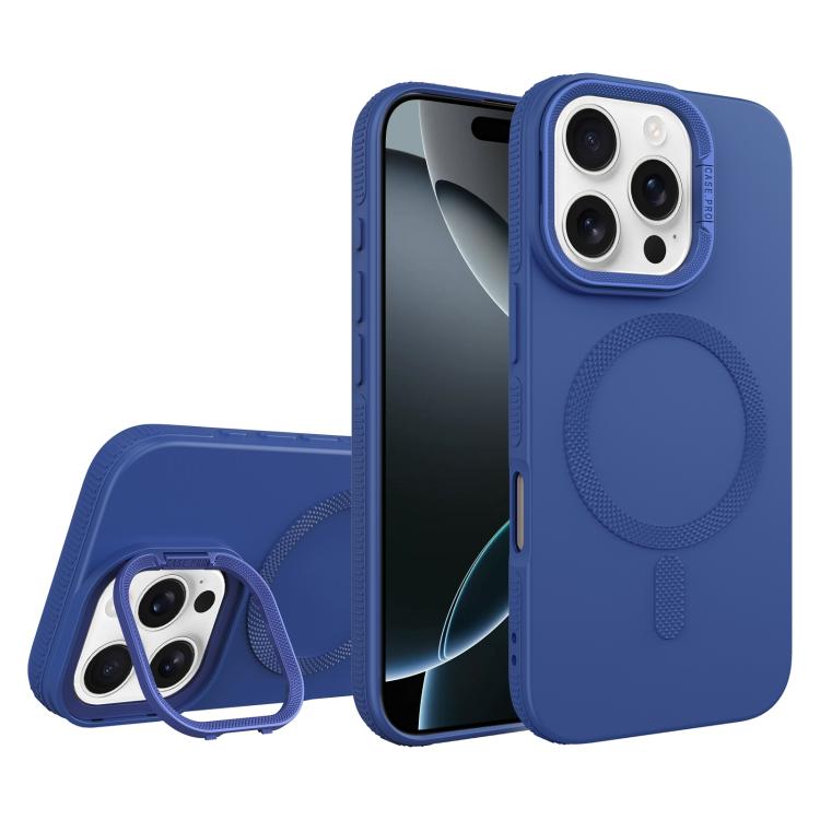 For iPhone 16 Pro Diamond Texture Lens Holder Skin Feel MagSafe Phone Case