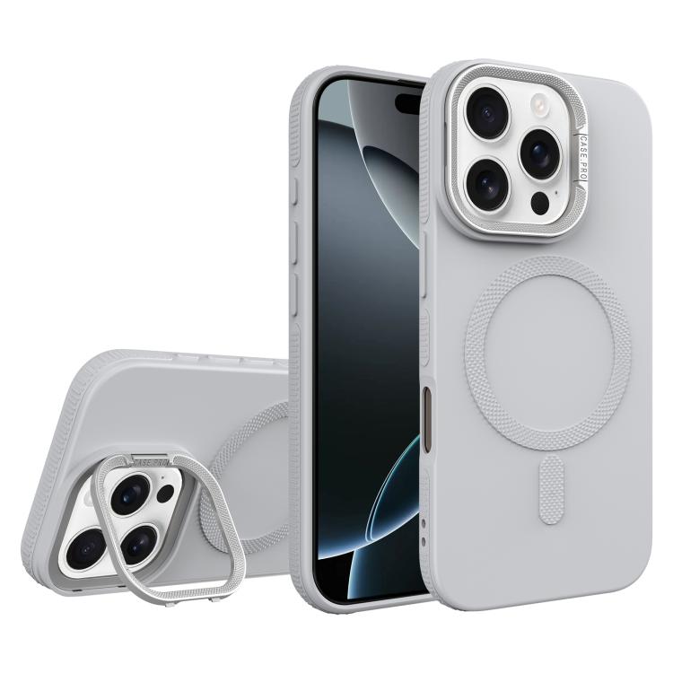 For iPhone 16 Pro Diamond Texture Lens Holder Skin Feel MagSafe Phone Case