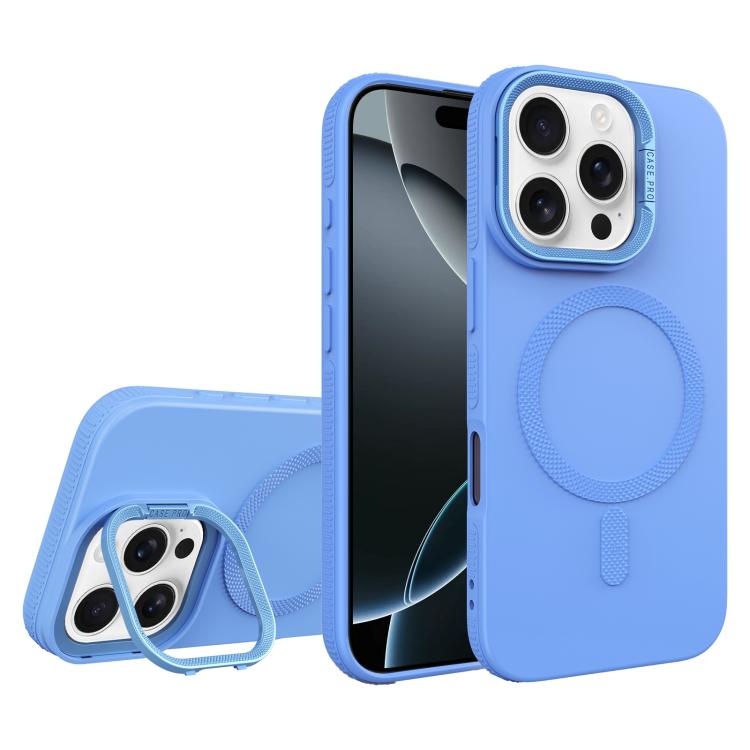 For iPhone 16 Pro Diamond Texture Lens Holder Skin Feel MagSafe Phone Case