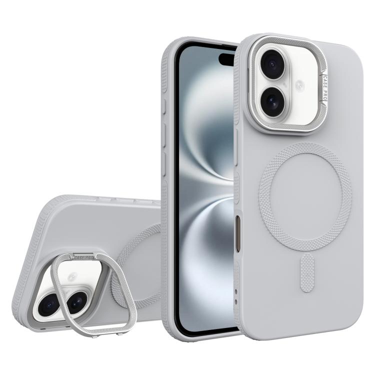 For iPhone 16 Plus Diamond Texture Lens Holder Skin Feel MagSafe Phone Case