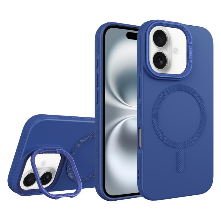 For iPhone 16 Diamond Texture Lens Holder Skin Feel MagSafe Phone Case