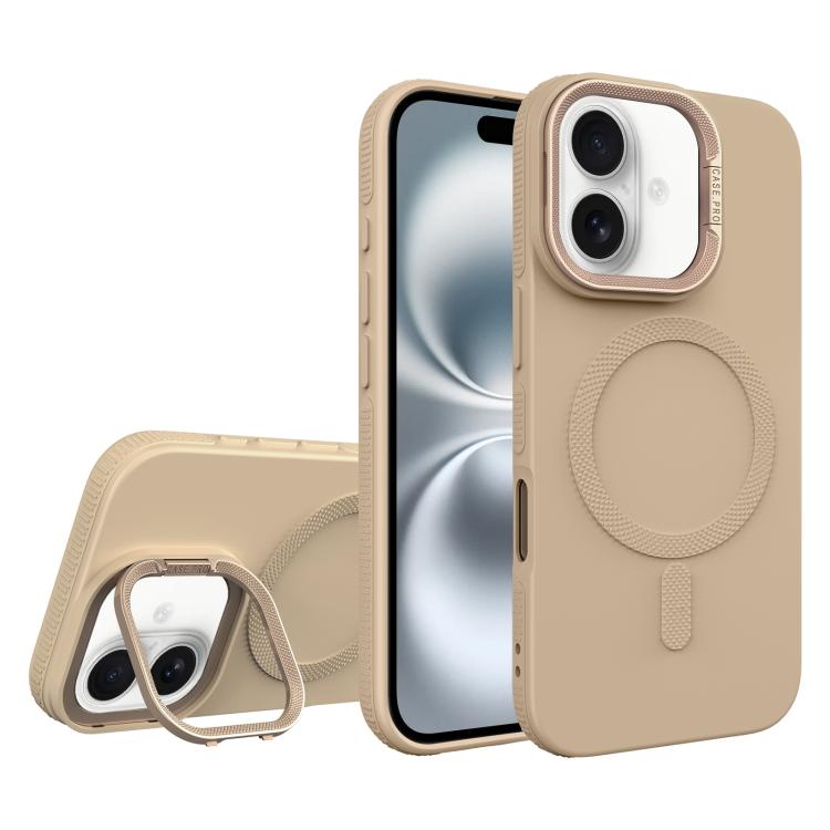For iPhone 16 Diamond Texture Lens Holder Skin Feel MagSafe Phone Case