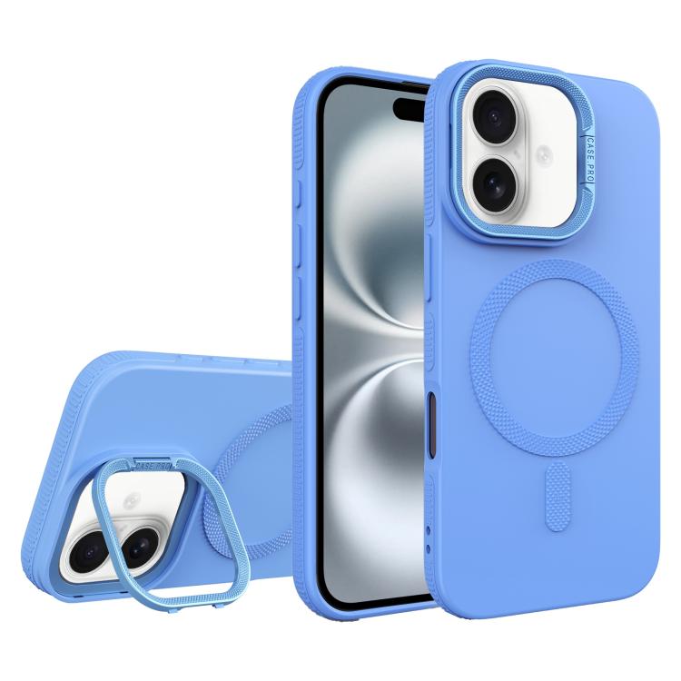 For iPhone 16 Diamond Texture Lens Holder Skin Feel MagSafe Phone Case