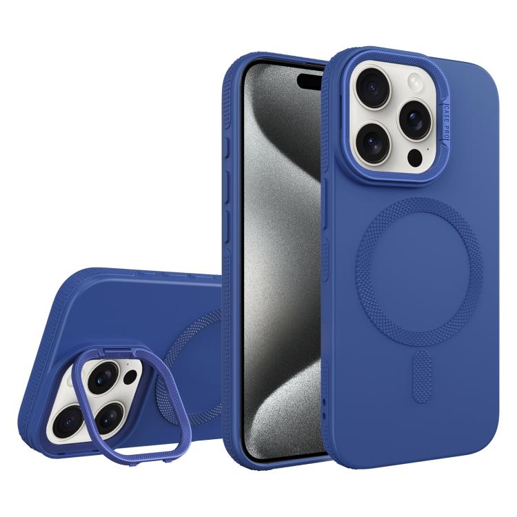 For iPhone 15 Pro Diamond Texture Lens Holder Skin Feel MagSafe Phone Case