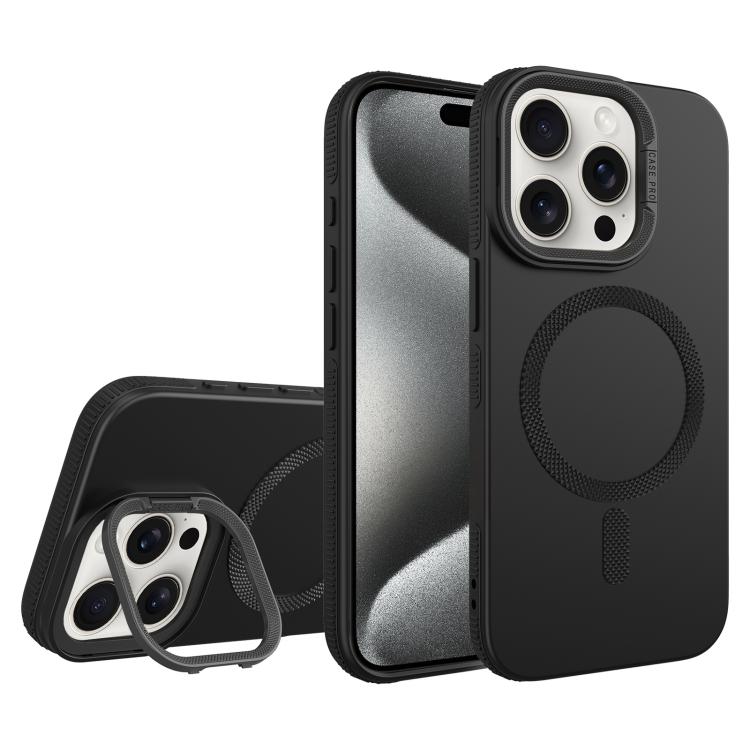 For iPhone 15 Pro Diamond Texture Lens Holder Skin Feel MagSafe Phone Case