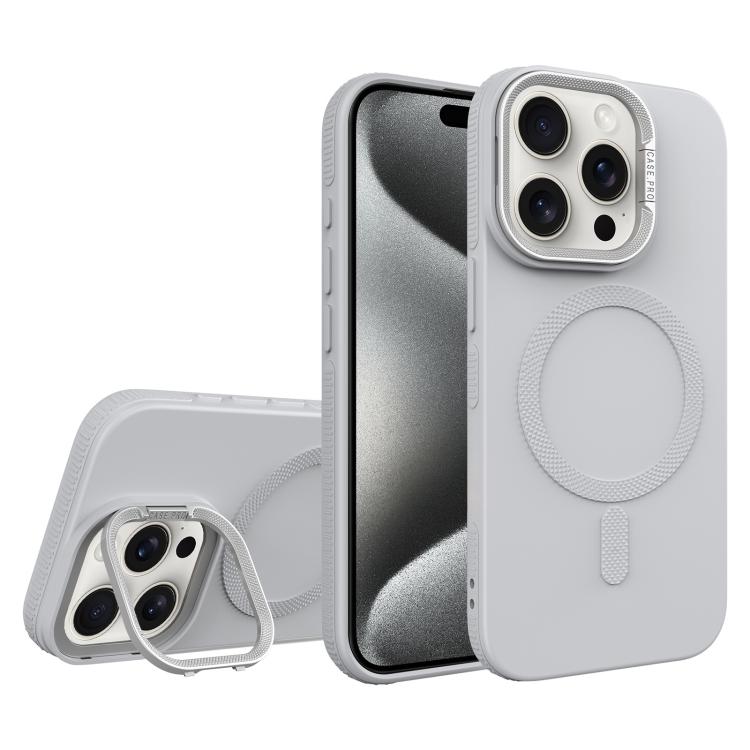For iPhone 15 Pro Diamond Texture Lens Holder Skin Feel MagSafe Phone Case